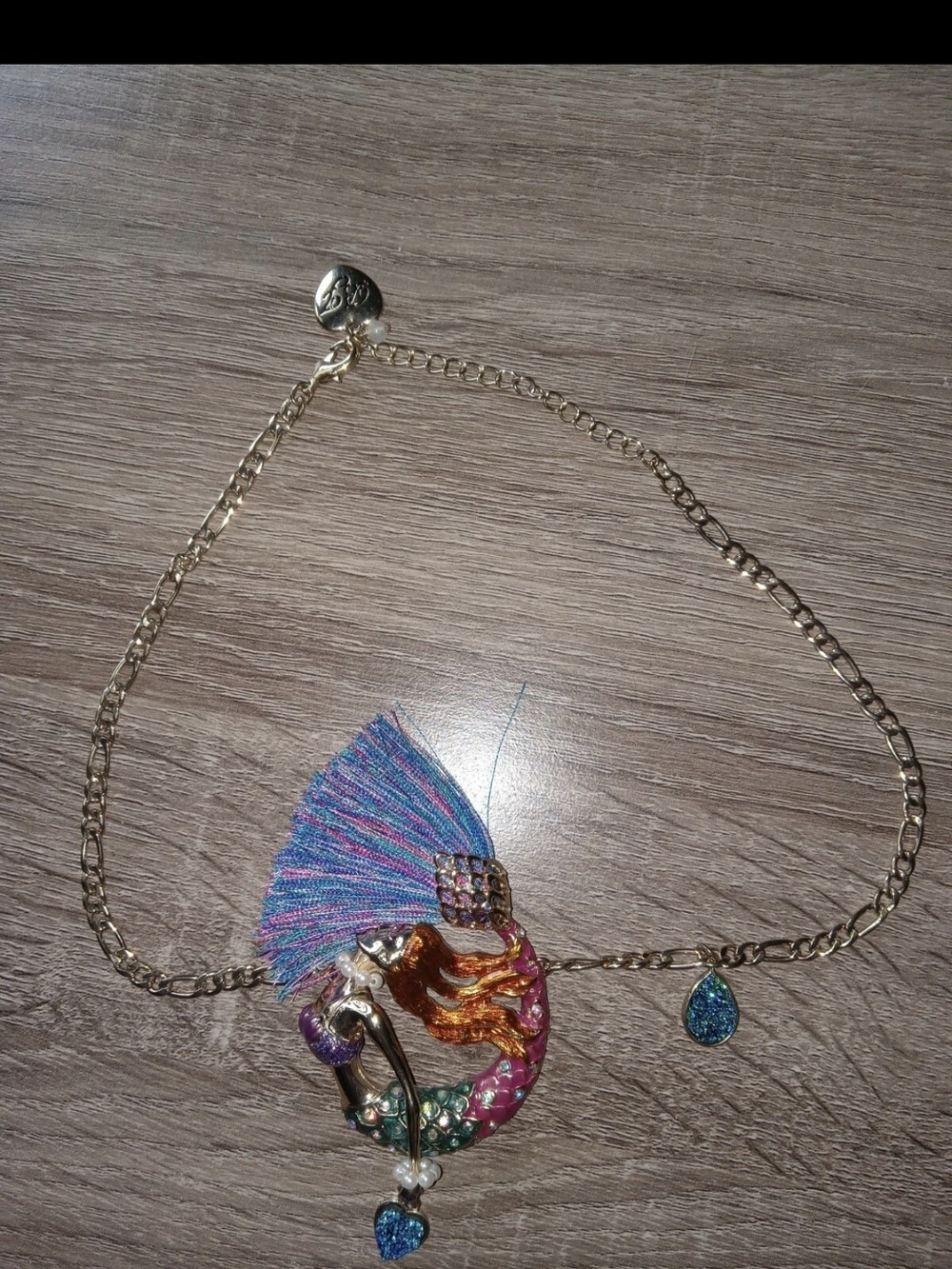 Colorful Mermaid Pendant Necklace in Blue and Multicolor